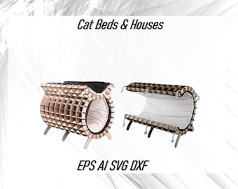 Laser Cut Wooden Cat Pet House Digital Download Files SVG DXF for CNC Router,Laser cut vector plans Pet House Cdr,2 Way Cat Bed Puzzle House