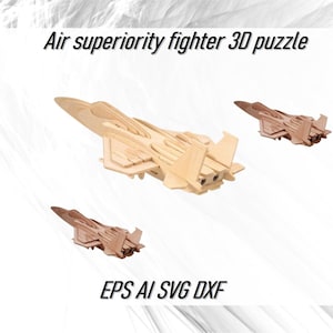 Puzzle 3D de chasseur de supériorité aérienne de l'USAF, fichiers vectoriels pour machine de découpe laser Ai Cdr Svg, modèles découpés au laser d'avion de guerre à télécharger immédiatement