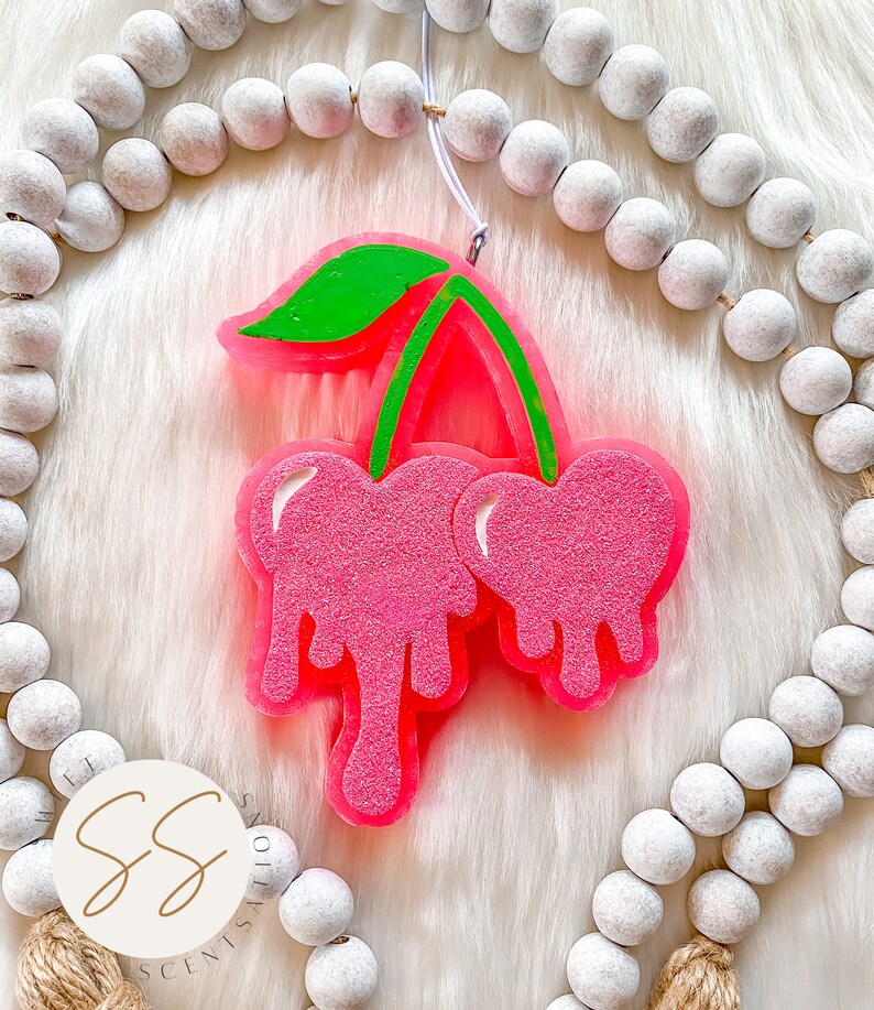 Cherry Car Freshie, Pink Car Freshie, Cute Gift, Glitter Cherry Car Air