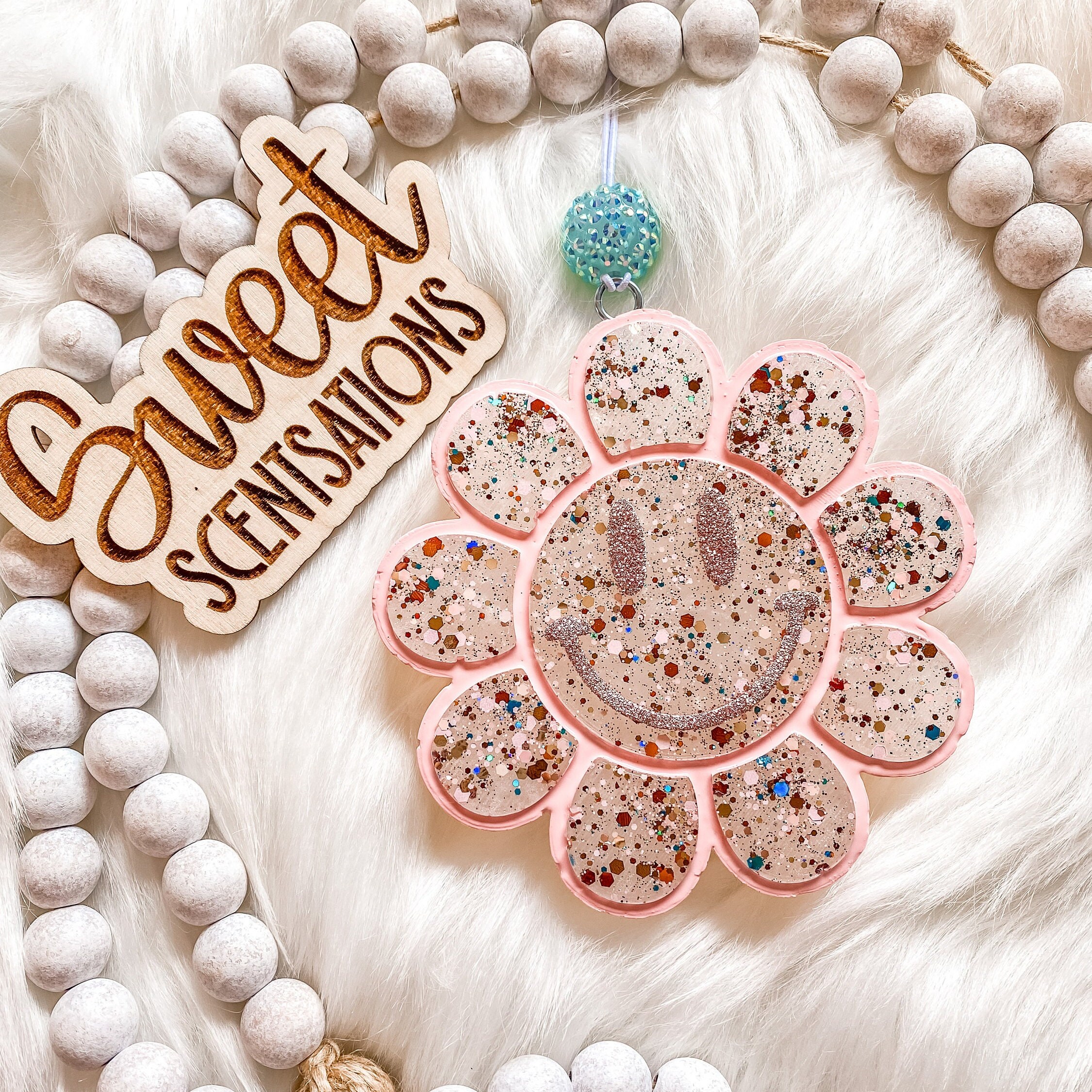 Flower Car Freshie, Smiley Car Freshie, Cute Gift, Smiley Flower Car