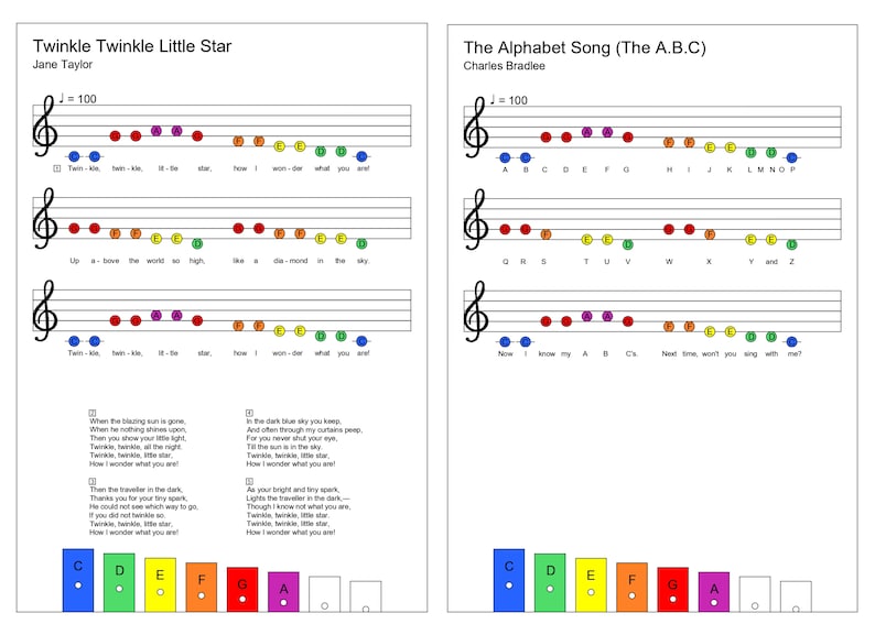 Easy Songs 8note Xylophone Songbook Etsy