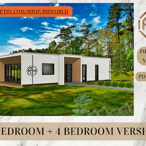 Moderne huisplannen | Bundel met 3 slaapkamers + 4 slaapkamers | Imperiaal + metrisch | DWG-bestanden inbegrepen