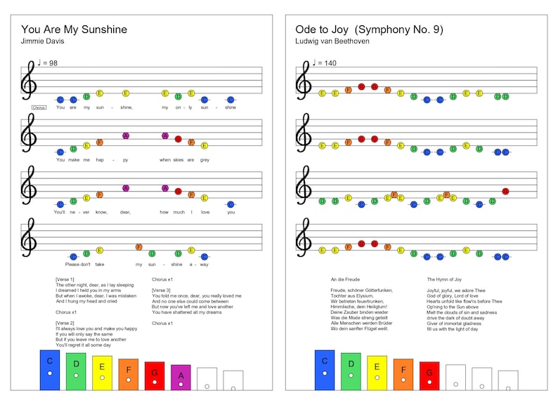 Easy Songs 8note Xylophone Songbook Etsy