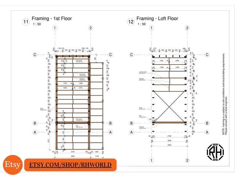 Pode incluir: Um desenho arquitet&ocirc;nico em preto e branco de um plano de estrutura de uma casa. O desenho mostra a estrutura do piso t&eacute;rreo e do s&oacute;t&atilde;o. O desenho &eacute; etiquetado com dimens&otilde;es em mil&iacute;metros. O desenho &eacute; intitulado "Estrutura - Piso t&eacute;rreo" e "Estrutura - S&oacute;t&atilde;o".