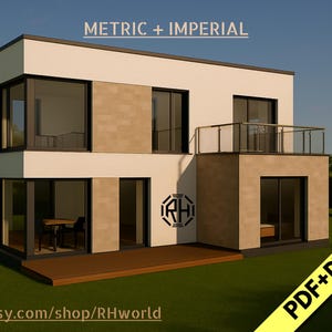 Modern 3 Bedroom House Plan | 2-Story Home | Net area 141 sqm / 1520 sq ft | PDF + DWG | Metric & Imperial