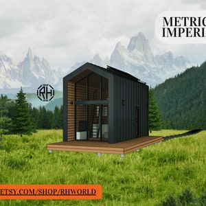 Modern Tiny House-plan met lijstindeling | Bebouwde oppervlakte < 20 m² (215 vierkante voet) | Hoogte < 5 m (16,4 ft) | Nettooppervlak 22,3 m² (240 vierkante voet) | Pdf