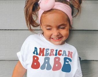 Retro American Babe Toddler Shirt, 4th of July Outfit