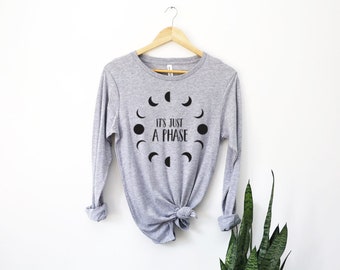 Lunar Cycle Long Sleeve Shirt, Moon Phase Astrology Tee