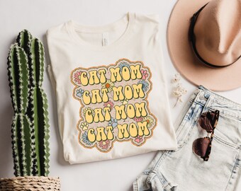 Cat Mom T-Shirt, Floral Design, Pet Lover Gift
