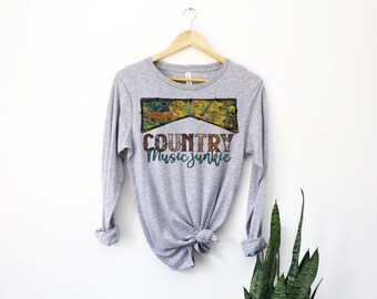 Country Music Junkie Long Sleeve Shirt, Beer Lover Tee