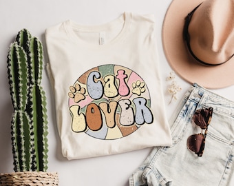 Retro Cat Lover T-Shirt, Cat Mom Gift