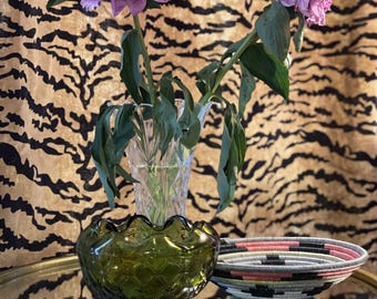 Vintage Glass Green Bowl with Gold Footing