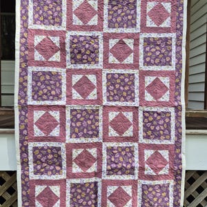 Pink Purple Autumn Leaves Quilt, 41x59 Cotton Flannel