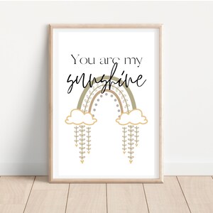 You Are My Sunshine Print | Boho Rainbow Print | Digital Download for Nursery | Printable Nursery Decor | Nursery Wall Art