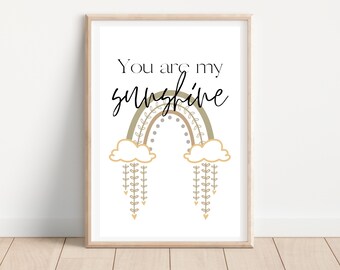 You Are My Sunshine Print / Boho Rainbow Print / Download digitale per l'asilo nido / Decorazione per vivai stampabile / Nursery Wall Art