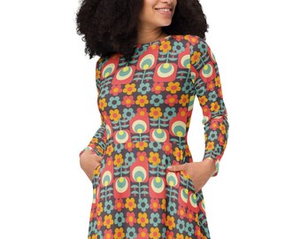 Retro Flowers Midi Dress