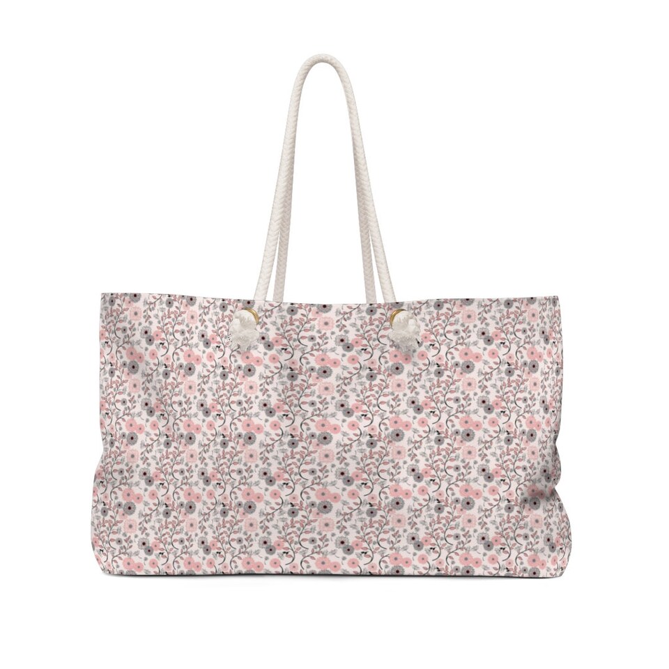 Discover Pink and Grey Small Flowers Weekender Bag