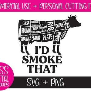 I&#39;d Smoke That Cow Cuts of Meat - SVG/PNG: Grilling Apron For Dad - Beef Brisket Smoker, Digital Download, Perfect DIY Gift For Him Father&#39;s