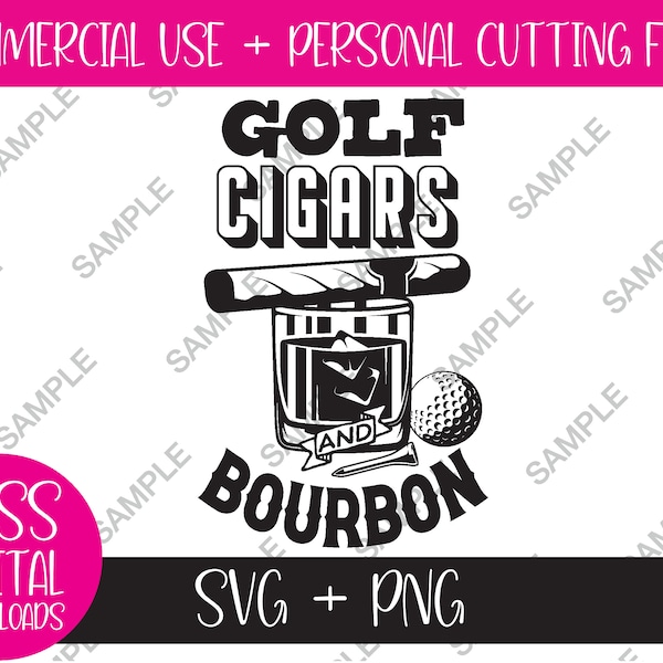 Golf Cigars and Bourbon, SVG and PNG Files, Bourbon Glass Cigar and Golf Ball & Tee, Digital Download - Perfect Gift for Dad or Father's Day