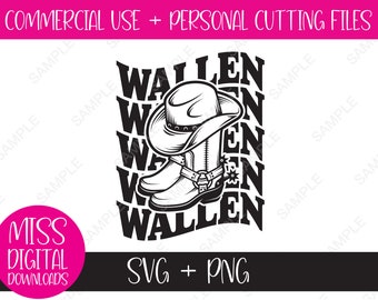 Wallen Cowboy-Stiefel & Hut, SVG / PNG: Sublimation, Cricut Cut Datei - Country Musik, Western Grafik, digitaler Download
