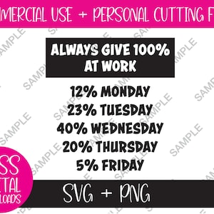 Funny Coworker Gift: Always Give 100% at Work SVG/PNG, Office Humor Printable, Instant Download