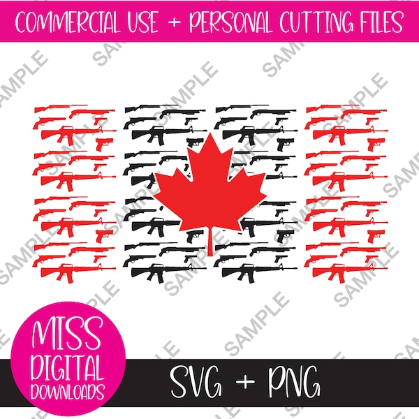 Patriotic Canadian Firearms Flag SVG and PNG Cut File Set, Gun Enthusiast Gift, Cricut & Silhouette Compatible Digital Download