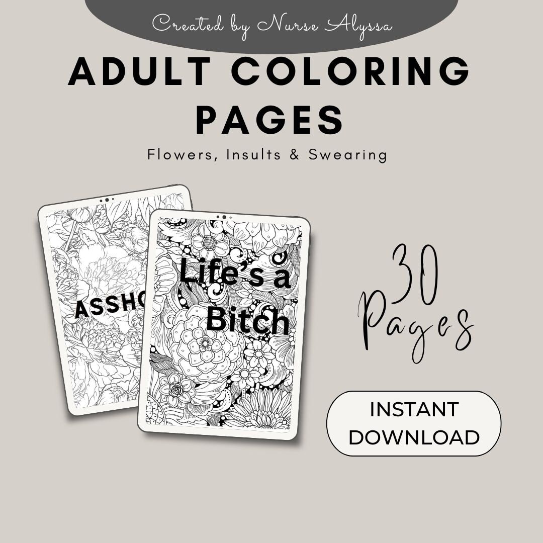 Adult Coloring Pages Flowers, Insults and Swearing - Etsy Australia