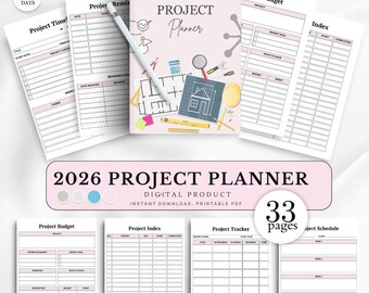 2026 Project Planner Bundle, Work Productivity Goal Planner Set Digital Planner, Personal Project Planning, Work Planning, Printable PDF