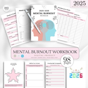 2025 Digital Mental Burnout Workbook, Mental Health, Emotional Burnout, Therapy Workbook, Mental Stress Burnout Planner, Anxiety Relief