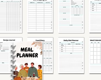 Meal Planner Notebook, Weekly Food Journal, Diet Tracker, Recipe Organizer, Kitchen Planner, Grocery List Notepad, Weight Loss Planner