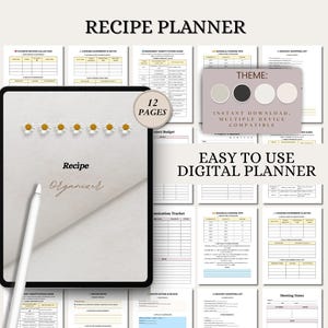 Recipe Organizer | Printable Recipe Cards and Meal Prep Sheets | Digital Cookbook, Ingredient Tracker, Notes & Instructions | PDF Download