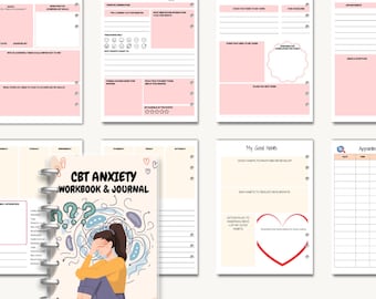Caderno de exercícios e diário de TCC para ansiedade, diário de saúde mental, ferramentas de terapia, planejador de alívio do estresse, presente de autocuidado, ferramentas de terapia para autocuidado