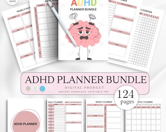 Mega ADHD Planner Pack, Digital Planner, Time Management Tools, Daily Weekly Monthly Organizer, Productivity Tracker, Mental Health Journal