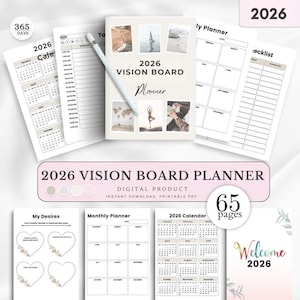 2026 Vision Board Planner, Manifest Your Dreams, Vision 2026 Board Planner, 2026 Visionary, Create Your Future, Vision Board Planner