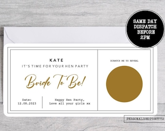 Personalised Hen Do Scratch Reveal Ticket, Boarding Card, Surprise the Bride, Hen Do, Hen Party, Bride to be, Hen Weekend, Scratch Ticket