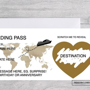 Carte d'embarquement surprise à gratter personnalisée, révélation à gratter de croisière personnalisée, fausse carte d'embarquement, anniversaire, anniversaire, lune de miel