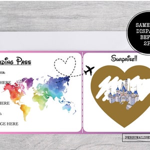 Carte d'embarquement surprise personnalisée à gratter, billet de château personnalisé, fausse carte d'embarquement pour destination surprise, Noël, anniversaire