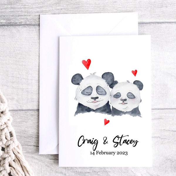 Personalisierte Panda-Karte, Paar-Karte, benutzerdefinierte Panda-Karte, besondere Anlässe, Mr & Mrs, Verlobung, Jahrestag, Valentinstag, Geburtstagskarte