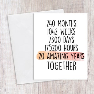 Carte anniversaire 20 ans, anniversaire de mariage, anniversaire de platine, 20 ans ensemble