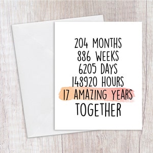 17 Years Anniversary Card, Wedding Anniversary, Mr & Mrs, 17 Years Together, Valentines Card