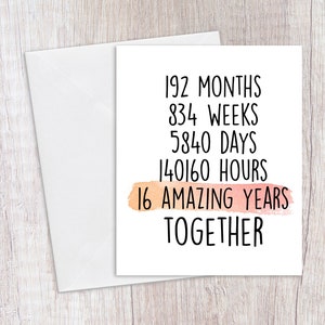 16 jaar jubileumkaart, huwelijksverjaardag, de heer en mevrouw, 16 jaar samen, Valentijnsdagkaart