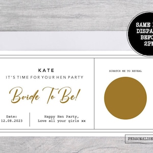 Personalised Hen Do Scratch Reveal Ticket, Boarding Card, Surprise the Bride, Hen Do, Hen Party, Bride to be, Hen Weekend, Scratch Ticket Gold