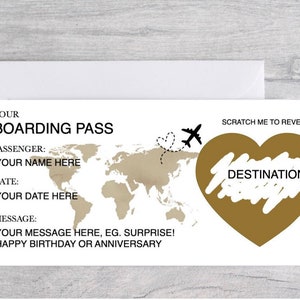 Personalised Scratch Surprise Boarding Pass, Personalised Boarding Card, Fake Boarding Pass For Surprise Destination, Custom Boarding Pass GOLD