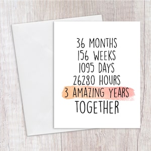 3 年記念日カード、結婚記念日、リネン、一緒に過ごした 3 年、バレンタイン カード
