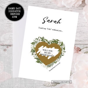 Serez-vous ma carte de révélation à gratter de demoiselle d'honneur, serez-vous ma demoiselle d'honneur, cartes surprises pour la fête de mariage, révélation du cœur à gratter, demoiselle d'honneur.