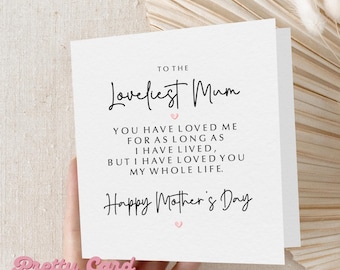 Mum Poem Card For Mothers Day, Mother's Day Card For Mum, Happy Mother's Day, Mothers Day Gift For Mum, Loveliest Mum Mothers Day Card Poem