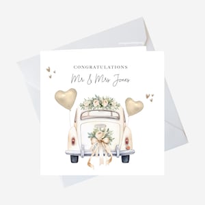 Carte de mariage personnalisée, félicitations pour votre mariage, carte de voiture de mariage, fille, fils, soeur, frère, beaux-parents, ami le jour du mariage
