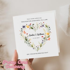 Carte de mariage personnalisée, carte de mariage pour gendre et fille, félicitations le jour du mariage, mariés, carte de mariage florale