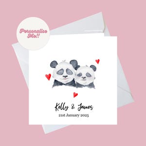 Carte panda personnalisée, carte de couple, carte panda personnalisée, occasion spéciale, M. et Mme, fiançailles, anniversaire de mariage, Saint-Valentin, carte d'anniversaire