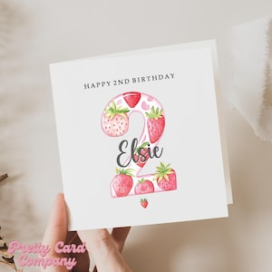 Carte pour 2e anniversaire, 2e anniversaire, carte pour fille, nièce, petite-fille, filleule, 2e anniversaire de petite fille, carte aux fraises